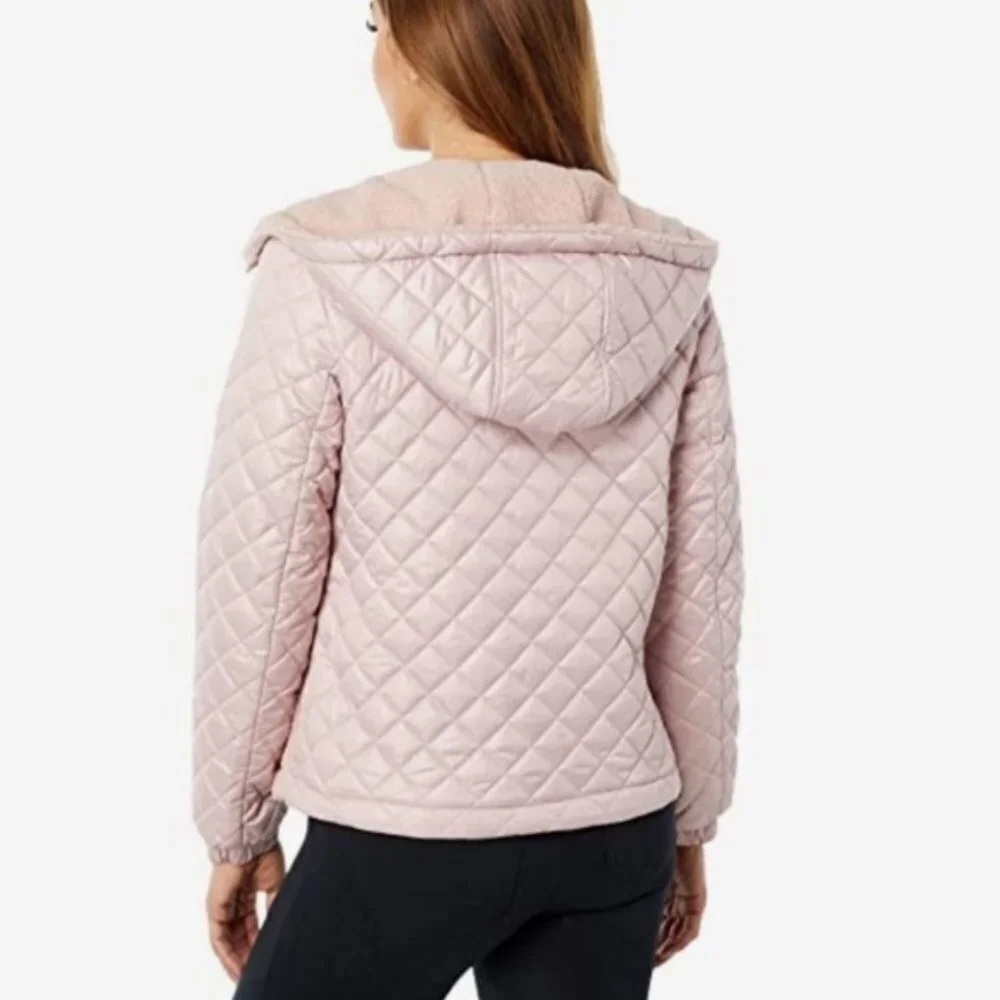 Kate Spade Light Pink Mixed Media Hooded Quilt Coat
